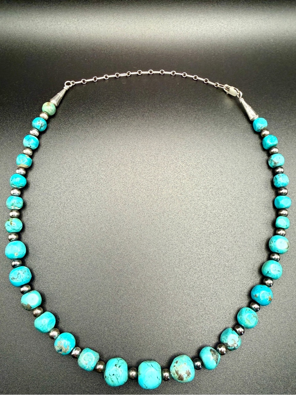 Carolyn Pollack Relios Sterling Graduated Turquoise Nugget Bead Necklace 20”